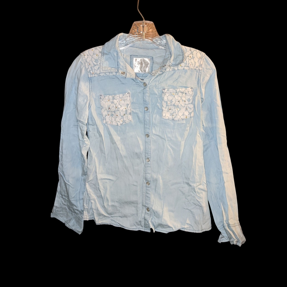 Justice Blue and White Blouse with Collared Neckline Girls 14